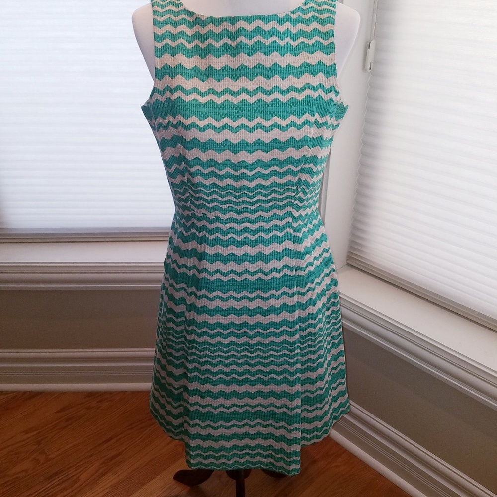 Turquoise and Cream Chevron Dress